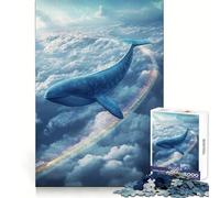 Baleine Volant à Travers Les Nuages avec Arc-en-Ciel Puzzle pour Adolescents de 1000 pièces Stimule la mémoire Loisir apaisant Assemblage sans Couture Cadeau de Noël Chaleureux (50x75cm)