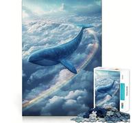 Baleine Volant à Travers Les Nuages avec Puzzle Arc-en-Ciel 1000 pièces Jeu de développement cognitif Surface Lisse sans bavures Activité relaxante en Groupe à l'intérieur (50x75cm)