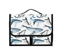 Baleines aquarelles bleues et blanches dessinées à la main sur blanc - Trousse de toilette à suspendre - Organiseur de maquillage portable avec crochet