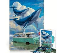 Baleines au-Dessus d'une camionnette Puzzle de 1000 pièces pour Adultes Jeu de réflexion Amusant Technologie de découpe Laser avancée Défi divertissant pour Passer Le Temps d'attente (38x52cm)