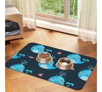 Baleines et Poissons Mignons,Tapis d'alimentation pour Animaux de Compagnie, Sets de Table en Cuir PU pour Chats et Chiens,40x60cm