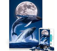 Baleines jaillissant au Clair de Lune Puzzle de 1000 pièces Jeu de Concentration Découpe Experte Artisanat Fascinant pour Les Moments de détente (38x52cm)