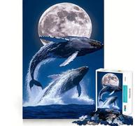 Baleines jaillissant au Clair de Lune Puzzle de 1000 pièces Jeu de création et de développement Personnel Emboîtement Aucune pièce détachée Activité de Partage et de complicité avec Les Proches