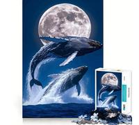 Baleines jaillissant au Clair de Lune Puzzle de 1000 pièces Jeu de réflexion Découpe de Haute précision Défi Amusant pour Passer Le Temps (50x75cm)