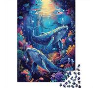 Baleines Océan Puzzle 1000 Pièces Puzzle pour Adultes Papier Scène sous-Marine Détente Décoration Maison 38x26cm/1000pcs