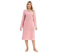 Balems Chemise de Nuit à Manches Longues pour Femmes col Rond Chemise de Nuit boutonnée à Pois Chemise de Nuit Douce vêtements de détente décontractés vêtements de Nuit S-2XL