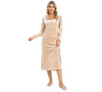 Balems Chemise de Nuit élégante pour Femmes à Manches Longues Chemise de Nuit en Dentelle col carré Chemise de Nuit Velours vêtements de Nuit léger Chemise de Nuit décontracté Ample Robe de Nuit