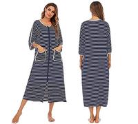 Balems Robe de Chambre zippée pour Femme, Chemise de Nuit Longue à Manches 3/4, Robe de Chambre décontractée Ample avec Poches, Chemise de Nuit d'allaitement maternité, S-2XL