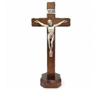 Balestra Crucifix Artisanal Made in Italy - Christ et INRI plaqué or 999 - Crucifix de table en bois, soin et précision des détails de Jésus crucifié - 27 x 13,5 cm