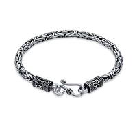 Bali Byzantine Chain Link Bracelet Eye And Hook Antiqued 925 Argent Sterling For Women Men Teen Hand Crafted In Thailand 8 Inch