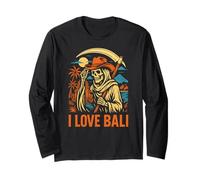 Bali Indonesia I Love Bali Vintage Women Surfs Up Manche Longue