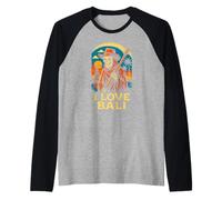 Bali Indonesia I Love Bali Vintage Women Surfs Up Manche Raglan