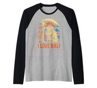 Bali Indonesia I Love Bali Vintage Women Surfs Up Manche Raglan