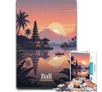 Bali Indonesia Sunset Landscape Illustration Puzzle, 1000 pièces | Choisissez ce passe-temps relaxant en intérieur autour d’une table, pour une pause sans écran.