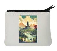 Bali Indonésie Minimaliste Voyage Poster Porte-monnaie Néoprène 10 x 11 cm Blanc