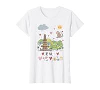 Bali Indonésie Singe Riz Terrace Temple Cœur Œuvre d'art T-Shirt Graphique avec Valeur