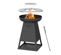 BALI OUTDOORS Braséro Plancha 3 en 1 Ø58,5 cm, foyer extérieur, barbecue au bois et charbon, plancha inox, noir