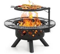 BALI OUTDOORS Foyer à bois, cheminée d'extérieur avec grille de cuisson, noir