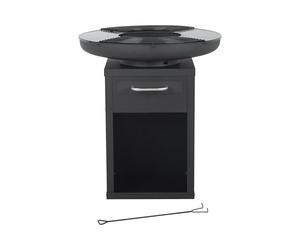 Bali Outdoors Grand Brasero Plancha Ø80 x 92 cm en Fer, Ensemble de Cuisson Extérieur avec Plaques et Grilles Amovibles, Foyer Chauffant de Jardin et Terrasse