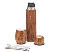 BALIBETOV Ensemble complet de Yerba Mate - Modern Mate Gourd, Thermos, Bombilla et Brosse de Nettoyage Inclus - Tous en Acier Inoxydable 304 18/8 de Qualité Supérieure (Bois)