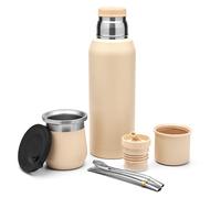 BALIBETOV Ensemble complet Yerba Mate - Gourde moderne (268 ml), Flacon isotherme avec 2 becs (993 ml), 2 pailles Bombilla - Kit de qualité supérieure. (Champagne)