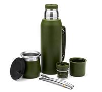 BALIBETOV Ensemble complet Yerba Mate - gourde moderne Mate (266,2 ml), thermos avec 2 becs verseurs (1000 ml), 2 pailles Bombilla - Kit de qualité supérieure (vert)
