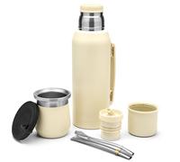 BALIBETOV Ensemble complet Yerba Mate - gourde moderne Mate (266,2 ml), thermos avec 2 becs verseurs (1000 ml), 2 pailles Bombilla - Kit de qualité supérieure (beige)