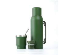 BALIBETOV Ensemble complet Yerba Mate - gourde moderne Mate (266,2 ml), thermos avec 2 becs verseurs (1000 ml), 2 pailles Bombilla - Kit de qualité supérieure (vert)