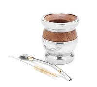 BALIBETOV Ensemble de maté Naturel en Bois de Caroubier (Tasse à maté - Mate Gourde) Fabriqué à la Main, avec Bombilla (Sorbet) pour Boire Le maté de Yerba (Bois avec Bordure et Base en Aluminium.)