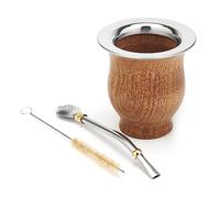 BALIBETOV Ensemble Premium de Mate Natural (Tasse maté) - Tasse Mate en Bois Avec Détails en Argent Allemand - Comprend une Bombilla et une Brosse de Nettoyage (Camionero Bois)
