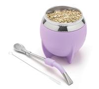 BALIBETOV Ensemble Tasse et Bombilla Yerba Mate, Comprend une Calebasse en Acier Inoxydable, une Bombilla Mate de Qualité Premium et une Brosse de Nettoyage (Lilas)