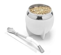 BALIBETOV Ensemble Tasse et Bombilla Yerba Mate, Comprend une Calebasse en Acier Inoxydable, une Bombilla Mate de Qualité Premium et une Brosse de Nettoyage (Blanc)