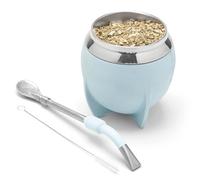BALIBETOV Ensemble Tasse et Bombilla Yerba Mate, Comprend une Calebasse en Acier Inoxydable, une Bombilla Mate de Qualité Premium et une Brosse de Nettoyage (Bleu clair)