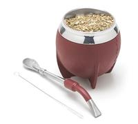 BALIBETOV Ensemble Tasse et Bombilla Yerba Mate, Comprend une Calebasse en Acier Inoxydable, une Bombilla Mate de Qualité Premium et une Brosse de Nettoyage (Bourgogne)