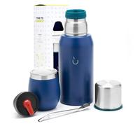 BALIBETOV Kit Maté Argentin de 6 Pièces - Inclut Calebasse Maté en Acier avec Couvercle, Bombilla Maté, Thermos pour Boisson Maté avec 2 Bouchons (pico cebador) - Adapté au Lave-vaisselle (Bleu)