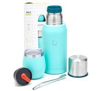 BALIBETOV Kit Maté Argentin de 6 Pièces - Inclut Calebasse Maté en Acier avec Couvercle, Bombilla Maté, Thermos pour Boisson Maté avec 2 Bouchons (pico cebador) - Adapté au Lave-vaisselle (Aqua)