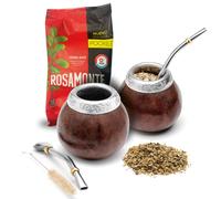 BALIBETOV Lot de deux calebasses Yerba Mate et un paquet de 100 g de Yerba Mate - Tasse Yerba Mate Argentine - 2 tasses th Mate, 2 bombillas,