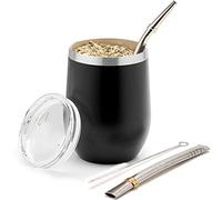 balibetov Modern Mate Tasse et Bombilla (tasse Yerba Mate) - L'ensemble Yerba Mate comprend une tasse à thé à double paroi en acier inoxydable 18/8, deux bombilla Mate (paille) et une brosse de