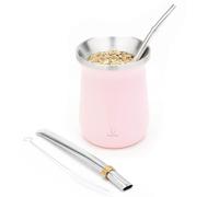 BALIBETOV Moderne Calebasse Maté Yerba (Tasse Maté) et Bombilla Maté - Acier Inoxydable 18/8 à Double Paroi - Comprend Deux Bombillas et Une Brosse de Nettoyage (Rose)