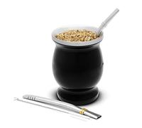 BALIBETOV Nouveau Ensemble de Maté (Tasse à maté - Mate Gourde) en Acier Inoxydable à Double paroi - Alternative idéale au Maté de calbaza - Comprend 2 Bombillas (sorbet) (NOIR)