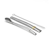 Balibetov Paille en acier inoxydable Yerba Mate - Bombillas pour Mate Gourd - Brosse de nettoyage fournie - Longueur de 16 cm (ARGENTÉ SET DE 2)