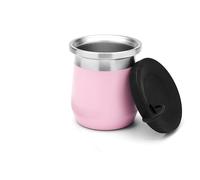 BALIBETOV Yerba Mate Gourd - Tasse Yerba Mate en acier inoxydable avec isolation à double paroi, base antidérapante, couvercle en silicone anti-déversement - Mate Argentino - Rose