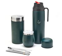 BALIBETOV Yerba Mate Tasse Set - Modern Yerba Mate Tasse, Thermos, Yerba Mate Conteneur (Yerbero), Bombilla (Mate Paille) et brosse de nettoyage - Acier inoxydable 304 18/8 (Vert)