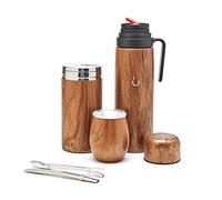 BALIBETOV Yerba Mate Tasse Set - Modern Yerba Mate Tasse, Thermos, Yerba Mate Conteneur (Yerbero), Bombilla (Mate Paille) et brosse de nettoyage - Acier inoxydable 304 18/8 (Bois)