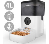 Balimo 4L Wifi Distributeur automatique de nourriture pour chats et chiens, fonction d'enregistrement sonore 10s, 1-4 repas par jour, blanc+noir