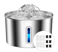 BalimoPet Fontaine à Eau Chat INOX 2,2L, Fontaine a Eau Chat, 6 Filtres | Ultra-Silencieux, Cascade Fleur, Filtration Quadruple au Charbon actif, LED Niveau D'eau, 1,5W économe, Nettoyage Facile