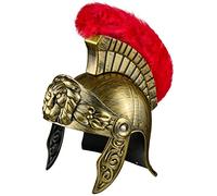 Balinco Casque Romain Doré avec Crête Rouge - Casque de Gladiateur pour Femmes & Hommes - Accessoire de Costume Romain en Plastique pour Carnaval, Mardi Gras, Halloween & Cosplay
