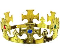 Balinco Couronne Dorée pour Hommes avec Rubis Colorés - Accessoire de Costume Roi & Reine Unisexe pour Adultes | Couronne Classique en Plastique pour Carnaval, Mardi Gras, Halloween & Soirées à Thème