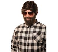 Balinco Ensemble 2 Pièces Faux Cheveux avec Barbe pour Hommes - Perruque Brune Synthétique Style Alan & Barbe Clip-On pour Enterrements de Vie de Garçon, Carnaval, Soirées Déguisées & à Thème