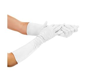 Balinco Gants Femme Longs, Élégants, Style 1920, Glamour Gants de Soirée, Opéra, Classique, Élastique, Satin, Gothique, Festif, Costumes de Mardi Gras, Carnaval, Mardi Gras (Blanc)